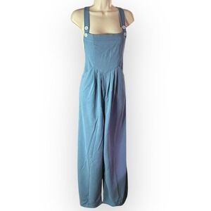 Halara Jumpsuit Wide Leg Overalls Button Front Pockets Blue Size M